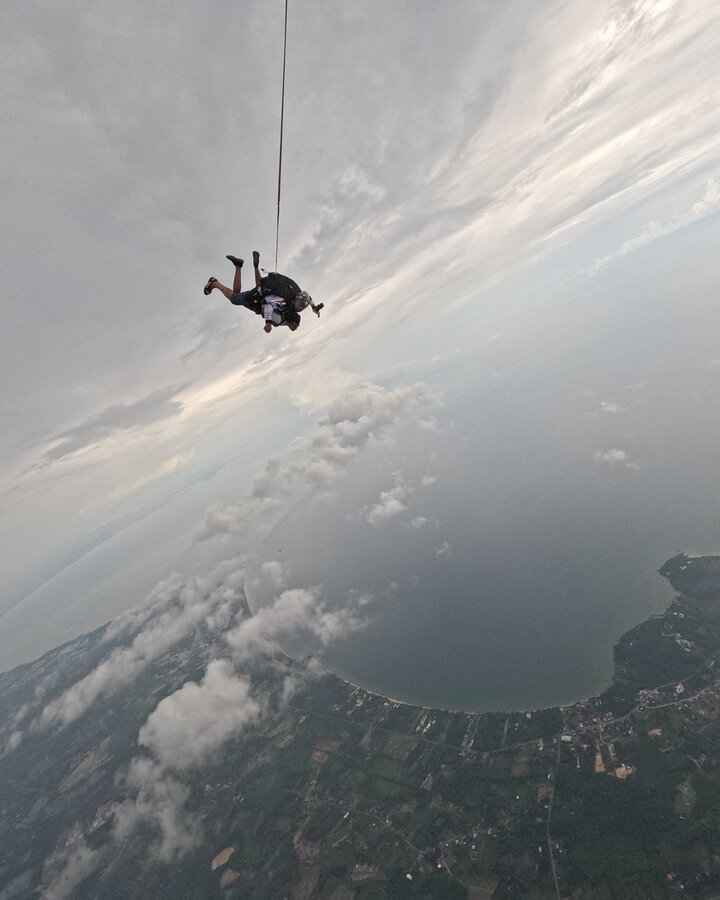 Freefall during a skydive over the Thai coast